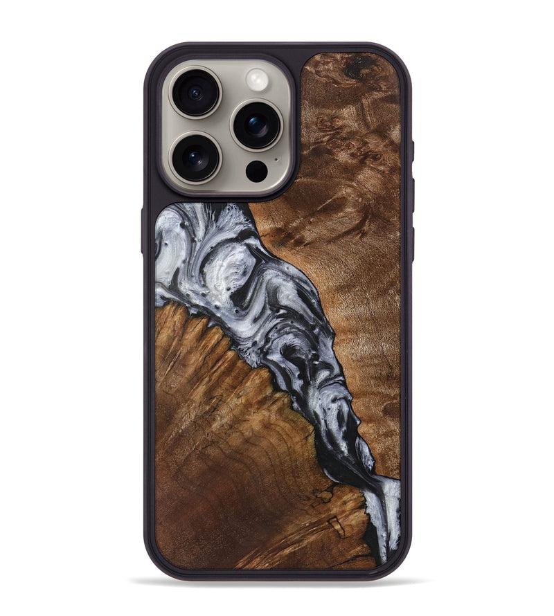 iPhone 15 Pro Max Wood+Resin Phone Case - Elsa (Black & White, 719089)