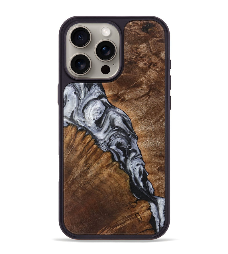 iPhone 16 Pro Max Wood+Resin Phone Case - Elsa (Black & White, 719089)