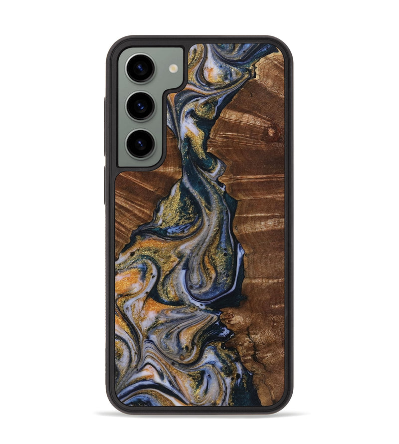 Galaxy S23 Plus Wood+Resin Phone Case - Edgar (Teal & Gold, 719109)