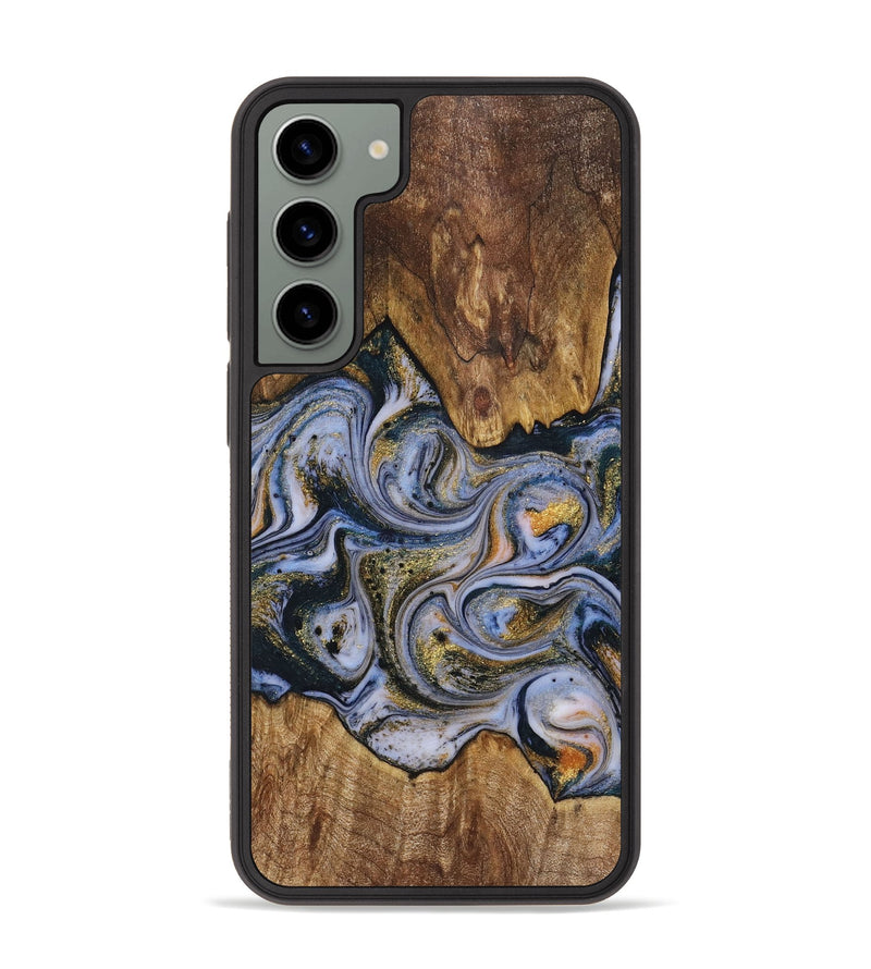 Galaxy S23 Plus Wood+Resin Phone Case - Wendi (Teal & Gold, 719110)