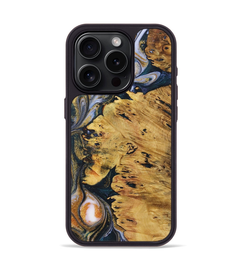 iPhone 15 Pro Wood+Resin Phone Case - Gilbert (Teal & Gold, 719112)