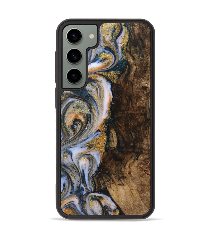 Galaxy S23 Plus Wood+Resin Phone Case - Danna (Teal & Gold, 719117)