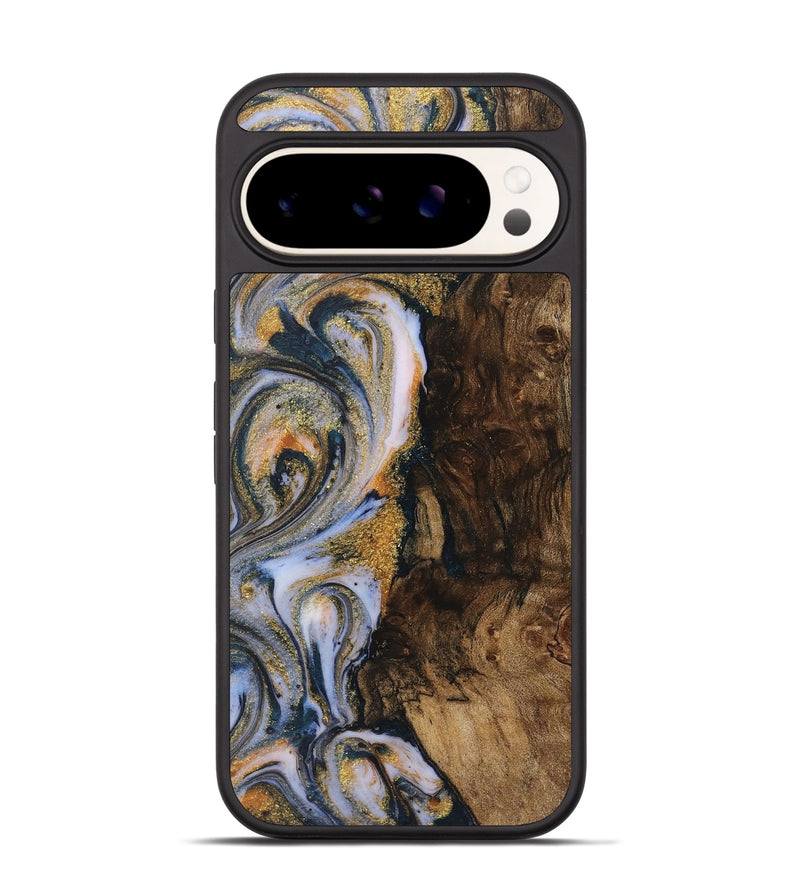 Pixel 9 Wood+Resin Phone Case - Danna (Teal & Gold, 719117)