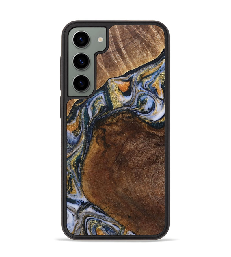 Galaxy S23 Plus Wood+Resin Phone Case - Doreen (Teal & Gold, 719119)