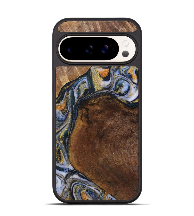 Pixel 9 Wood+Resin Phone Case - Doreen (Teal & Gold, 719119)