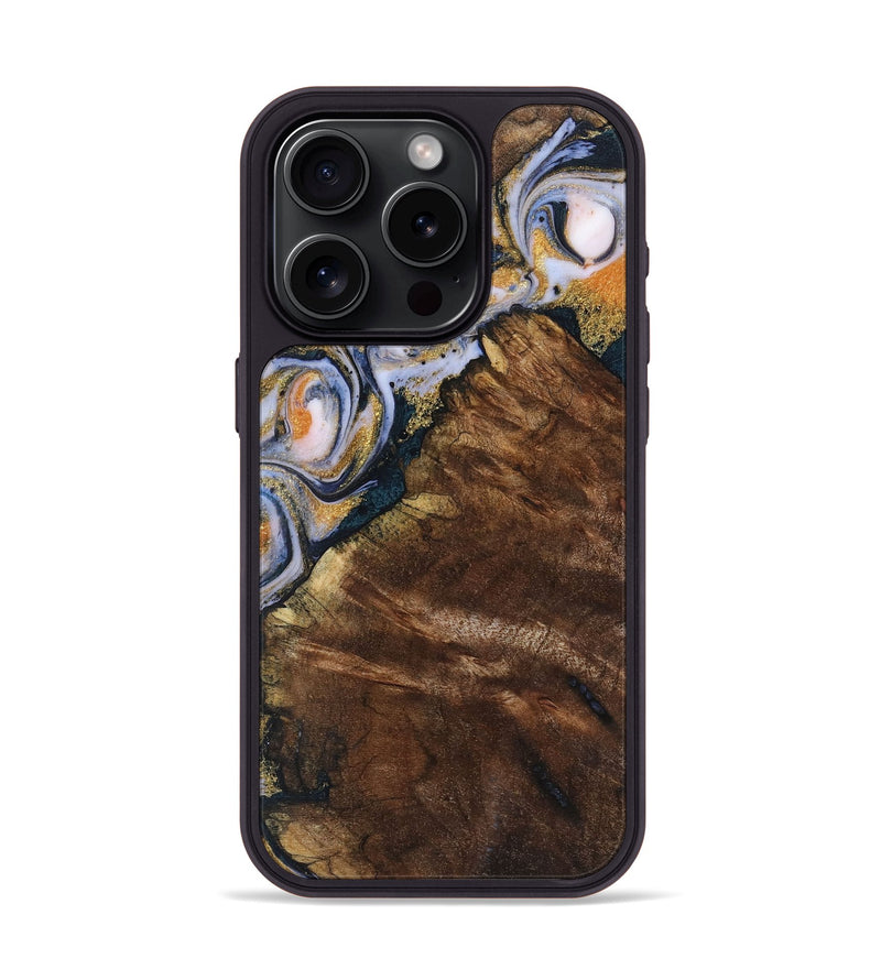 iPhone 15 Pro Wood+Resin Phone Case - Kailani (Teal & Gold, 719124)