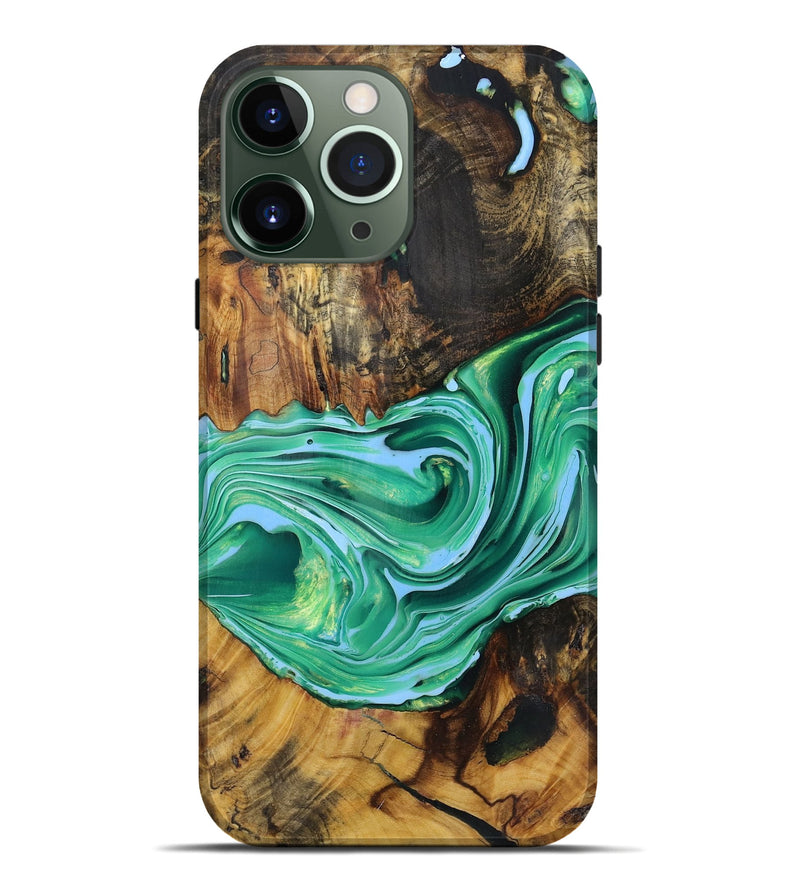 iPhone 13 Pro Max Wood+Resin Live Edge Phone Case - Ariana (Green, 719290)