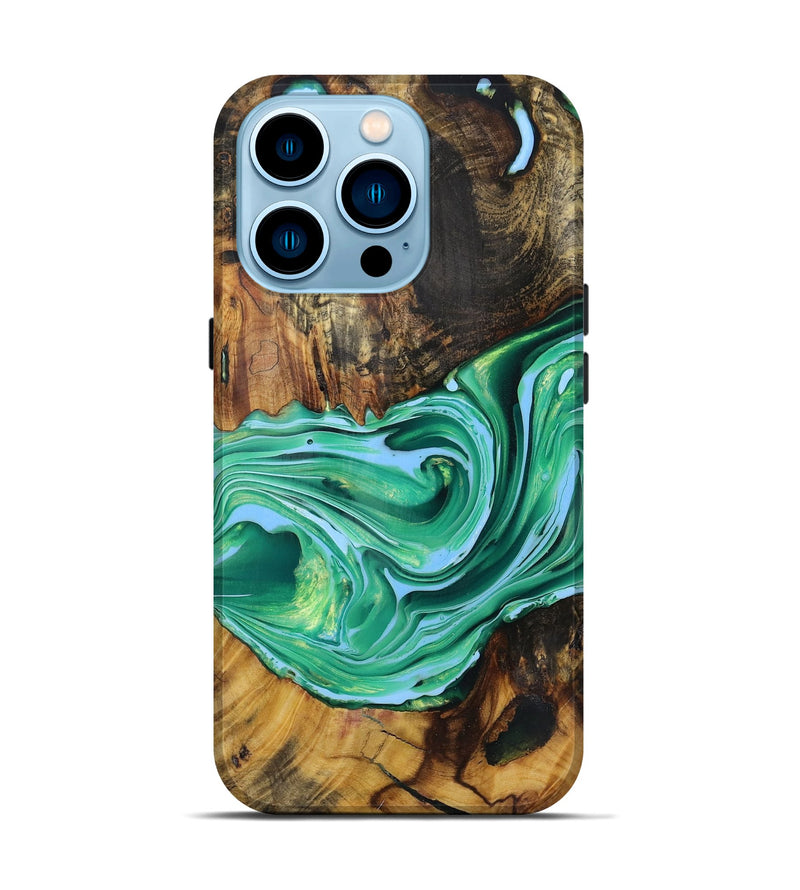 iPhone 14 Pro Wood+Resin Live Edge Phone Case - Ariana (Green, 719290)