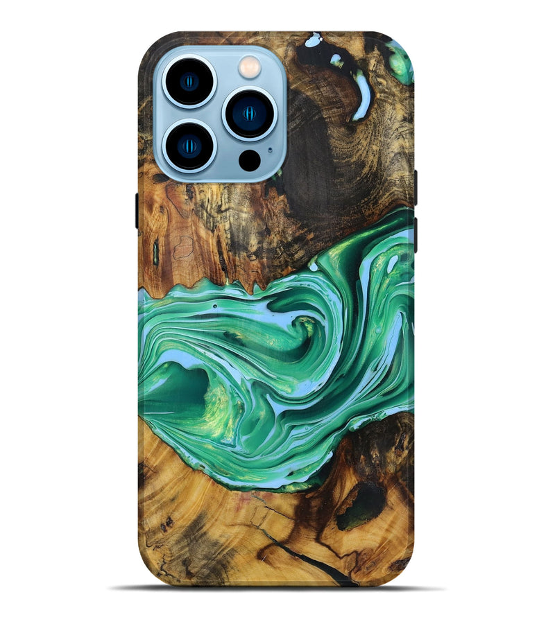 iPhone 14 Pro Max Wood+Resin Live Edge Phone Case - Ariana (Green, 719290)