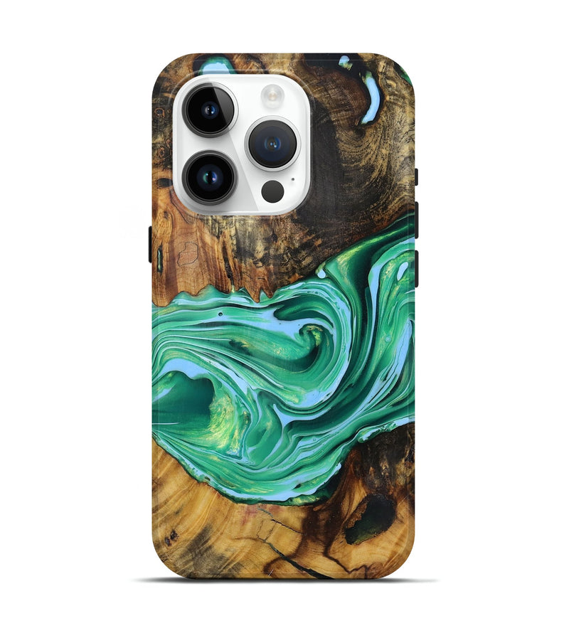 iPhone 15 Pro Wood+Resin Live Edge Phone Case - Ariana (Green, 719290)