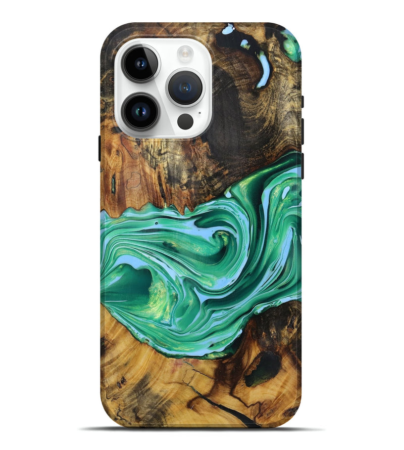 iPhone 15 Pro Max Wood+Resin Live Edge Phone Case - Ariana (Green, 719290)