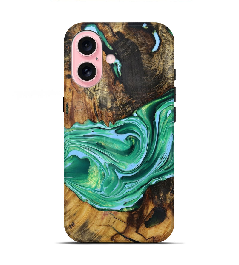 iPhone 16 Wood+Resin Live Edge Phone Case - Ariana (Green, 719290)