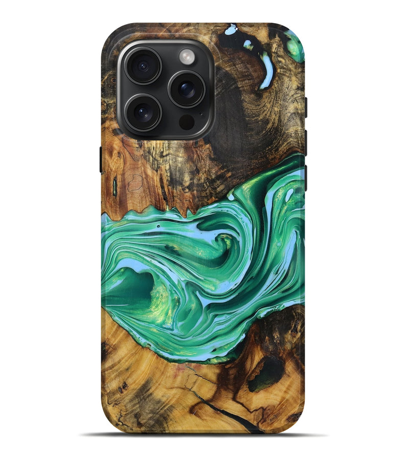 iPhone 16 Pro Max Wood+Resin Live Edge Phone Case - Ariana (Green, 719290)