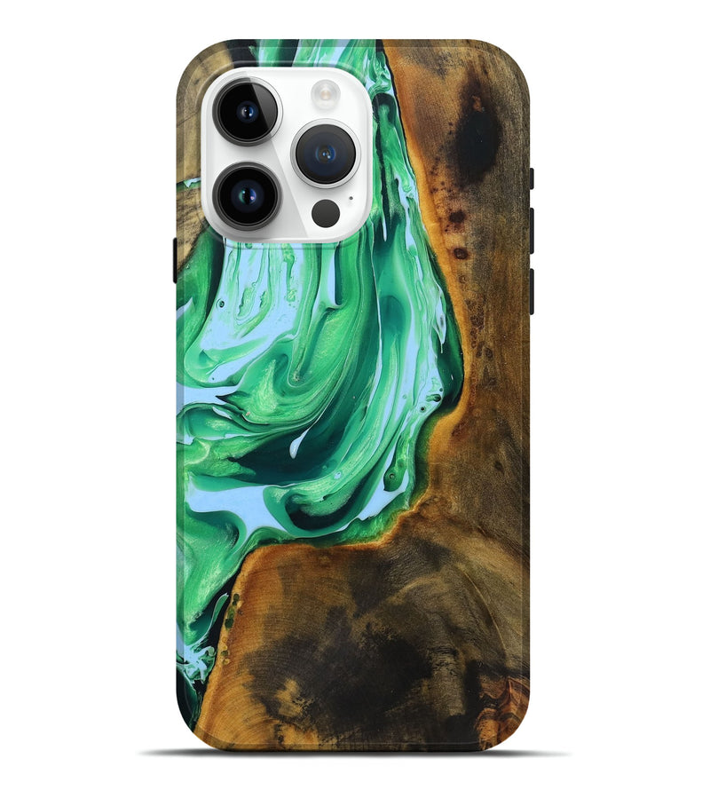 iPhone 15 Pro Max Wood+Resin Live Edge Phone Case - Avery (Green, 719292)