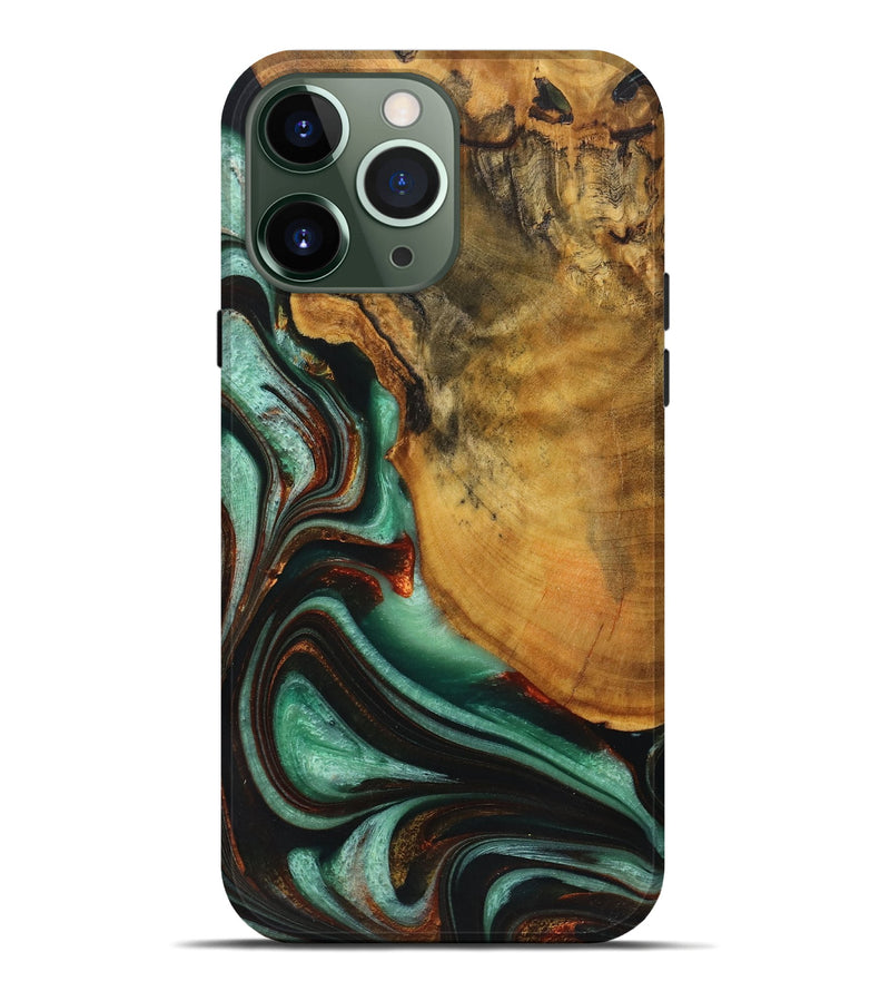 iPhone 13 Pro Max Wood+Resin Live Edge Phone Case - Mya (Green, 719293)