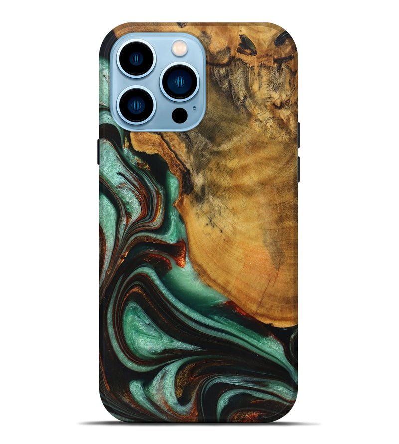 iPhone 14 Pro Max Wood+Resin Live Edge Phone Case - Mya (Green, 719293)