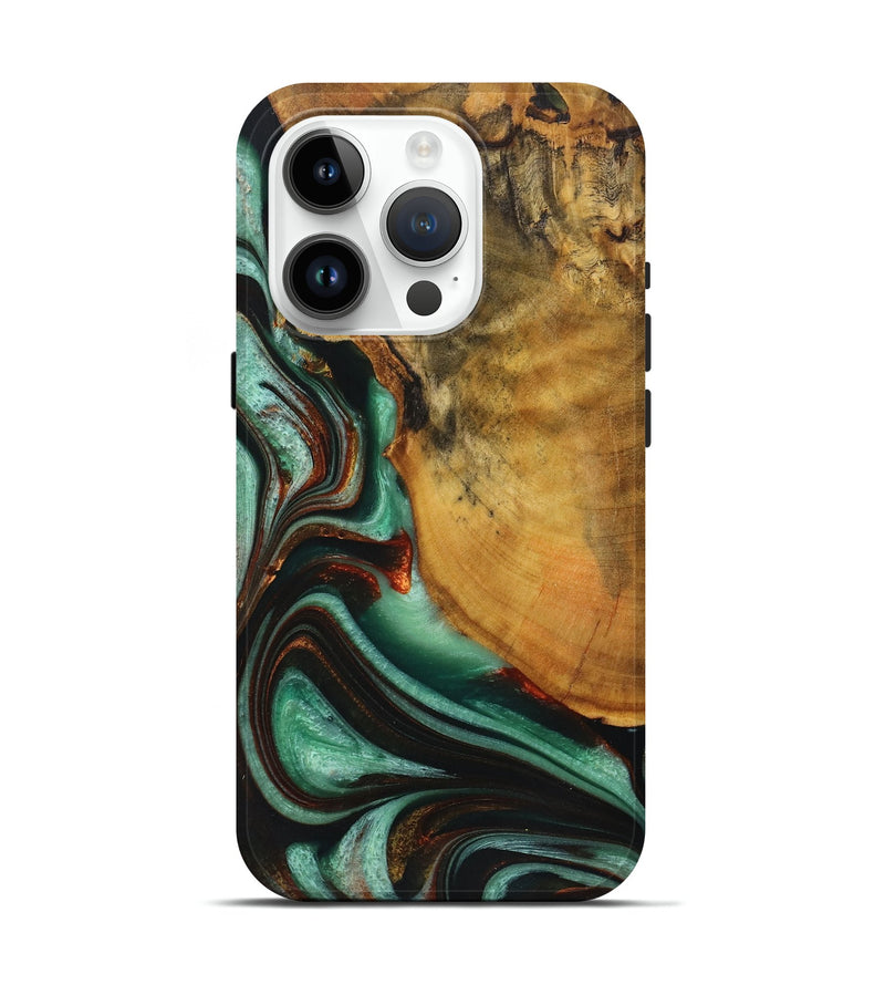 iPhone 15 Pro Wood+Resin Live Edge Phone Case - Mya (Green, 719293)