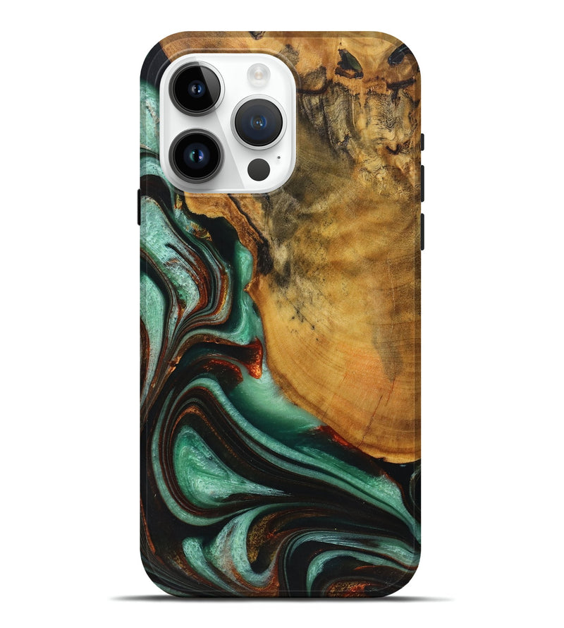 iPhone 15 Pro Max Wood+Resin Live Edge Phone Case - Mya (Green, 719293)