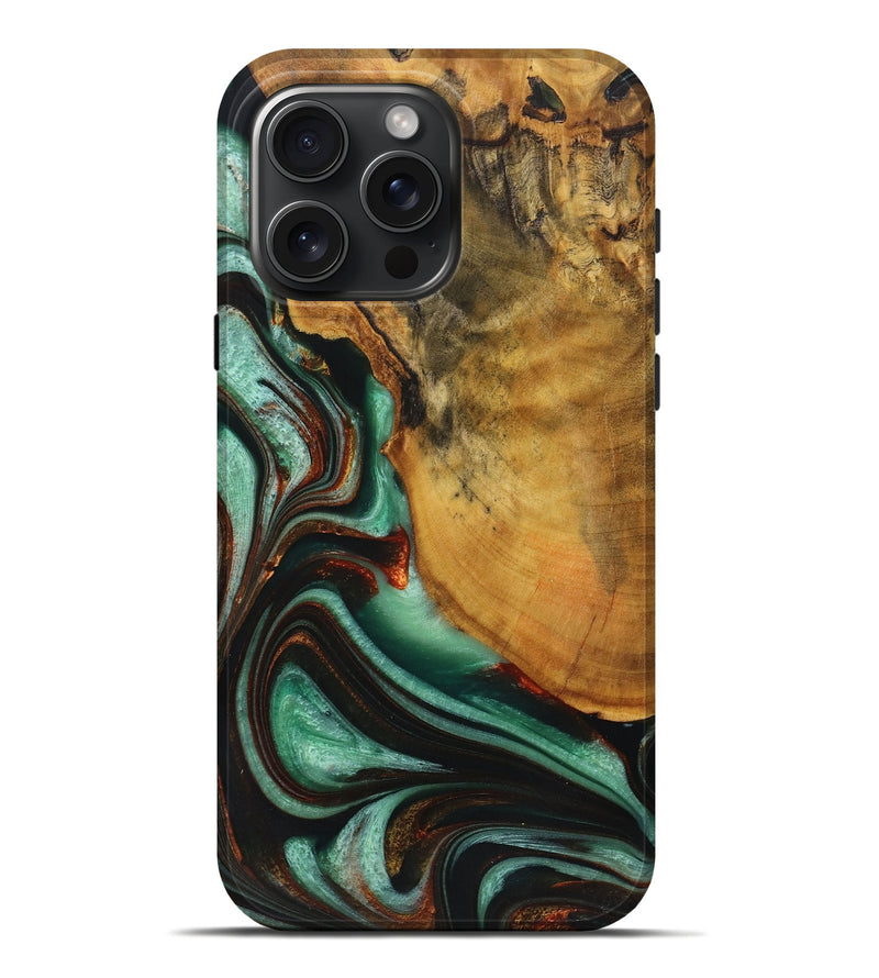 iPhone 16 Pro Max Wood+Resin Live Edge Phone Case - Mya (Green, 719293)