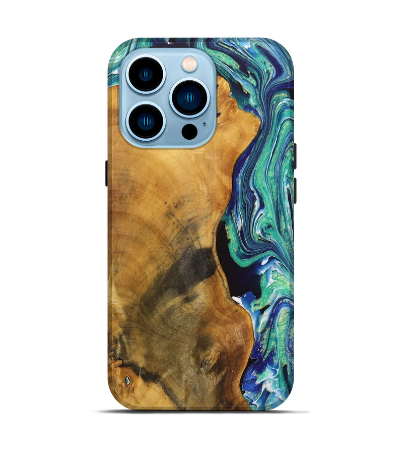 iPhone 14 Pro Wood+Resin Live Edge Phone Case - Kassidy (Green, 719302)