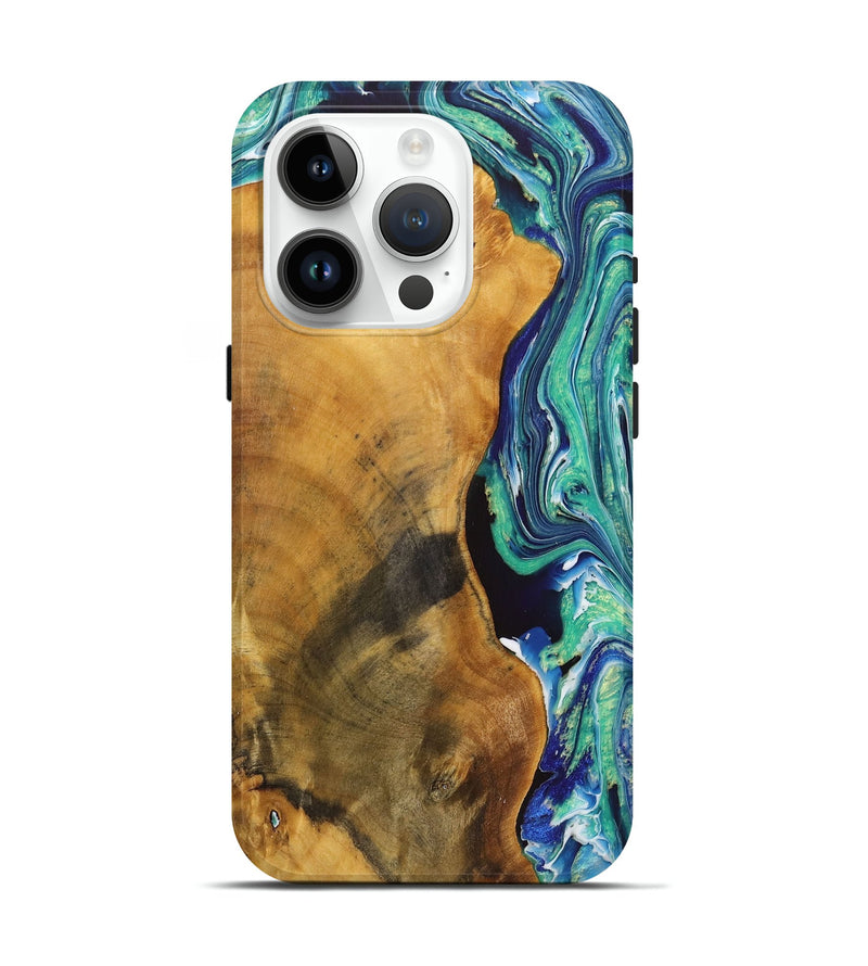 iPhone 15 Pro Wood+Resin Live Edge Phone Case - Kassidy (Green, 719302)