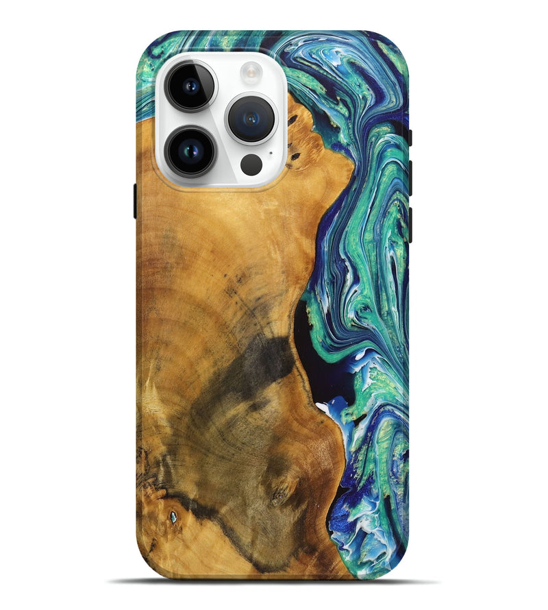 iPhone 15 Pro Max Wood+Resin Live Edge Phone Case - Kassidy (Green, 719302)