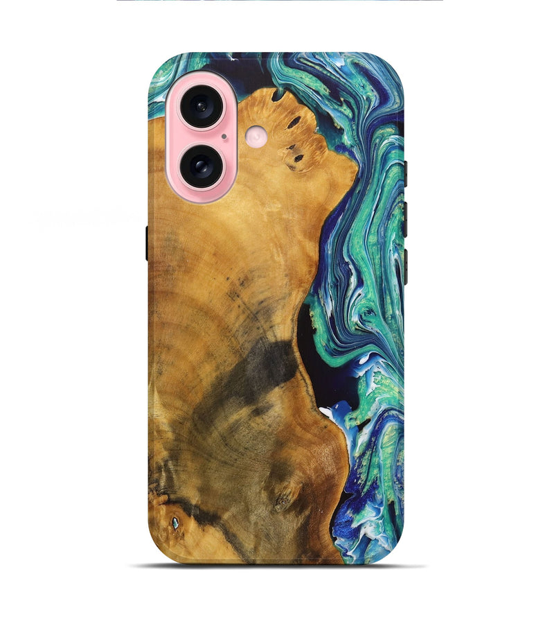 iPhone 16 Wood+Resin Live Edge Phone Case - Kassidy (Green, 719302)