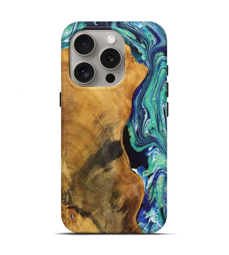 iPhone 16 Pro Wood+Resin Live Edge Phone Case - Kassidy (Green, 719302)