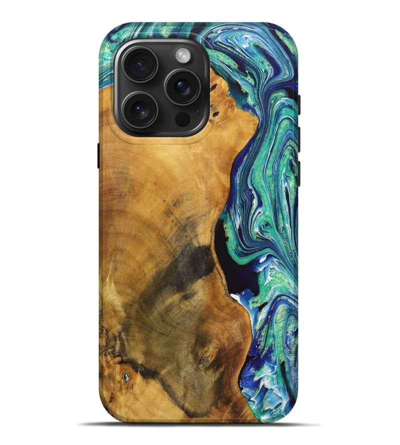 iPhone 16 Pro Max Wood+Resin Live Edge Phone Case - Kassidy (Green, 719302)