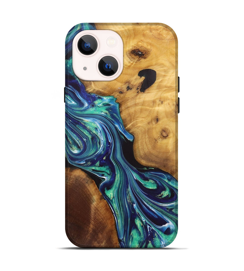 iPhone 14 Wood+Resin Live Edge Phone Case - Milo (Blue, 719313)