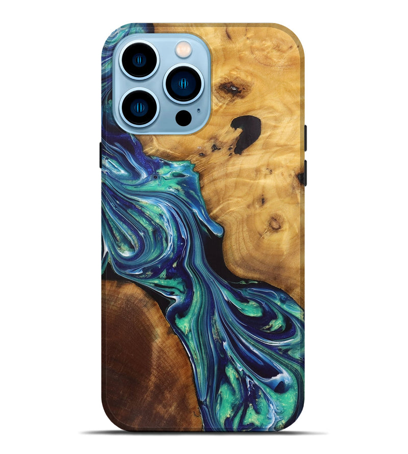 iPhone 14 Pro Max Wood+Resin Live Edge Phone Case - Milo (Blue, 719313)