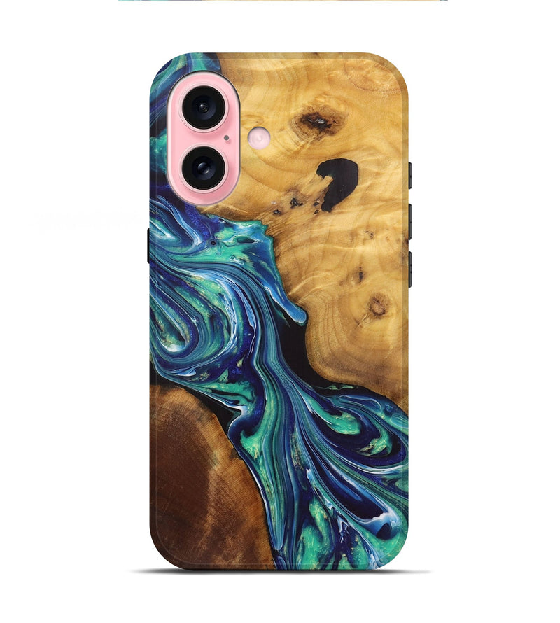 iPhone 16 Wood+Resin Live Edge Phone Case - Milo (Blue, 719313)