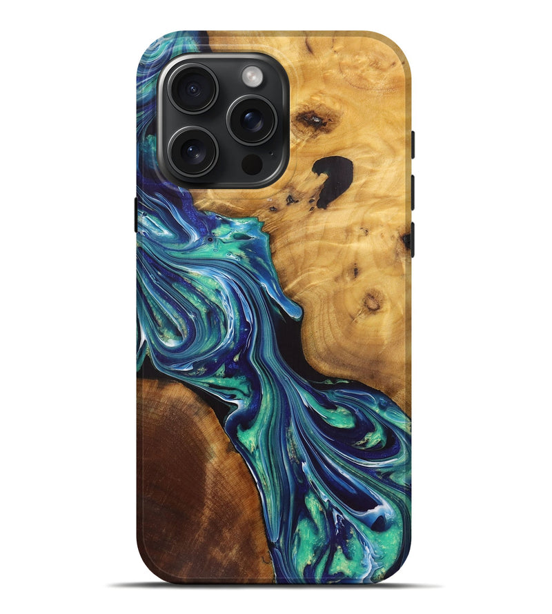 iPhone 16 Pro Max Wood+Resin Live Edge Phone Case - Milo (Blue, 719313)