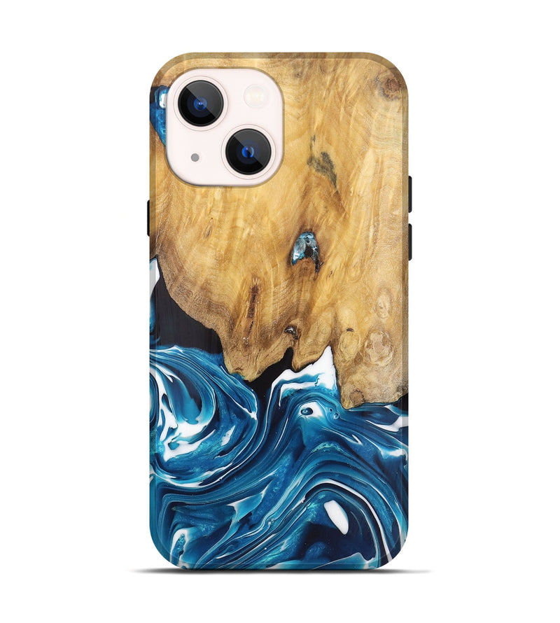 iPhone 14 Wood+Resin Live Edge Phone Case - Ariyah (Blue, 719318)