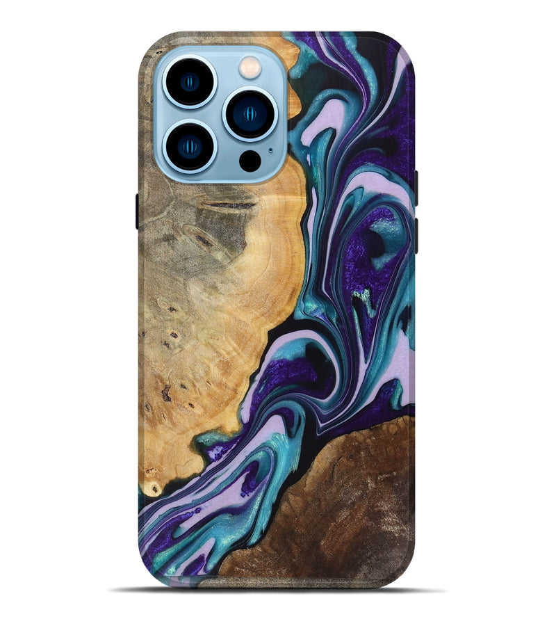 iPhone 14 Pro Max Wood+Resin Live Edge Phone Case - Brent (Blue, 719320)