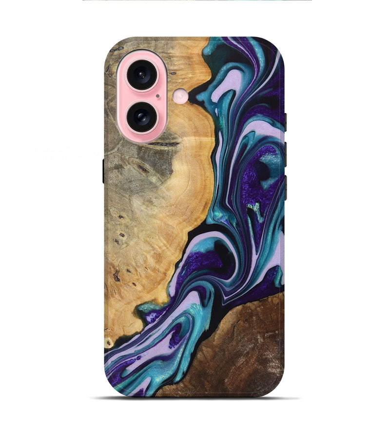 iPhone 16 Wood+Resin Live Edge Phone Case - Brent (Blue, 719320)