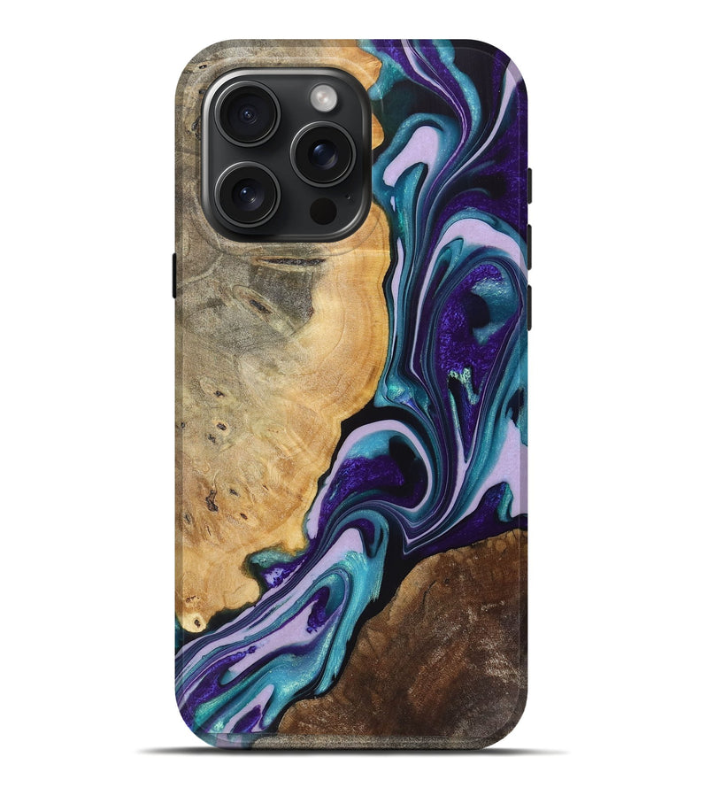 iPhone 16 Pro Max Wood+Resin Live Edge Phone Case - Brent (Blue, 719320)