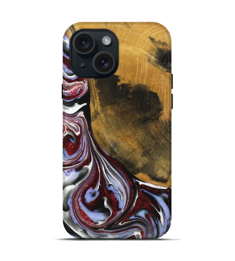 iPhone 15 Wood+Resin Live Edge Phone Case - Prince (Blue, 719321)