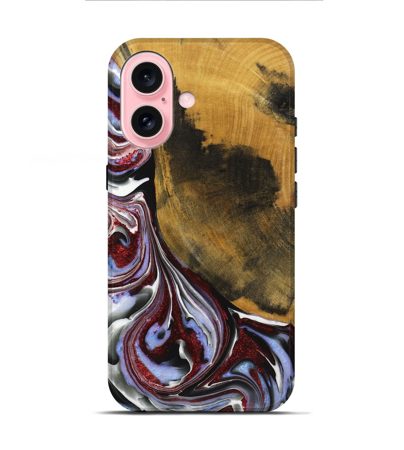 iPhone 16 Wood+Resin Live Edge Phone Case - Prince (Blue, 719321)