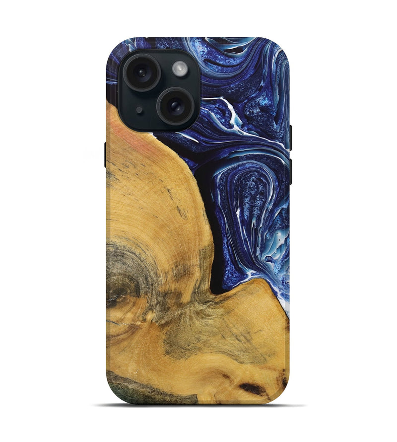 iPhone 15 Wood+Resin Live Edge Phone Case - Fernanda (Blue, 719322)