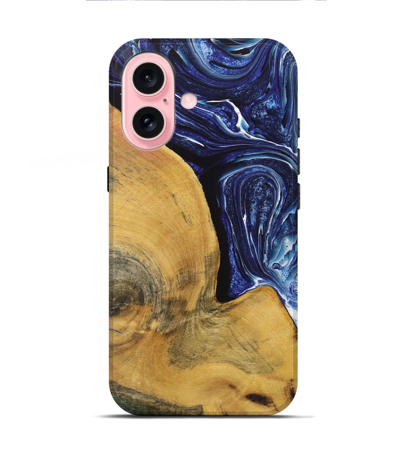 iPhone 16 Wood+Resin Live Edge Phone Case - Fernanda (Blue, 719322)