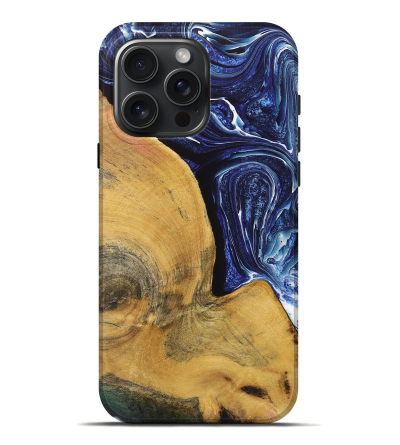 iPhone 16 Pro Max Wood+Resin Live Edge Phone Case - Fernanda (Blue, 719322)