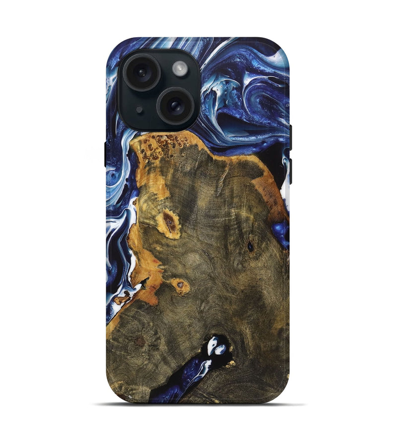 iPhone 15 Wood+Resin Live Edge Phone Case - Harry (Blue, 719323)