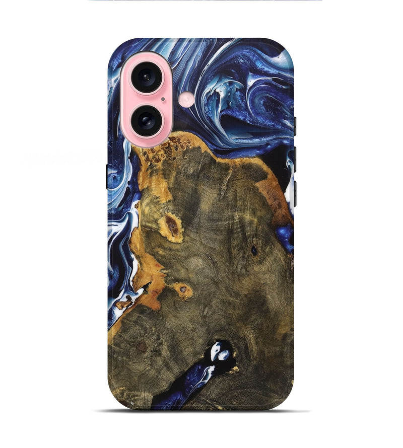 iPhone 16 Wood+Resin Live Edge Phone Case - Harry (Blue, 719323)