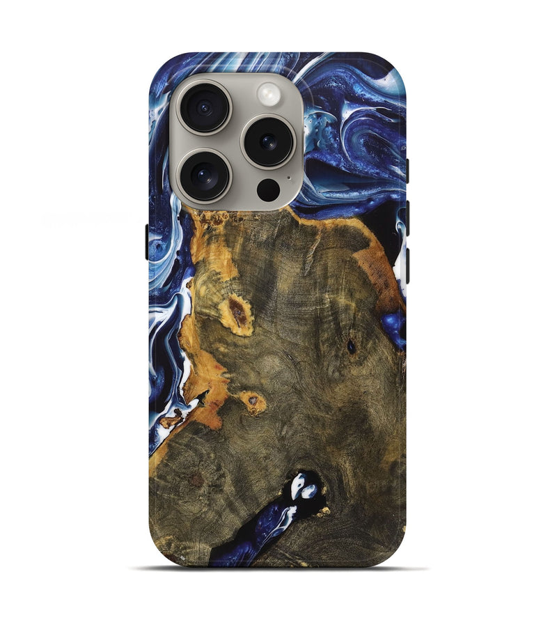 iPhone 16 Pro Wood+Resin Live Edge Phone Case - Harry (Blue, 719323)