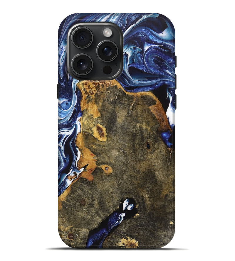 iPhone 16 Pro Max Wood+Resin Live Edge Phone Case - Harry (Blue, 719323)