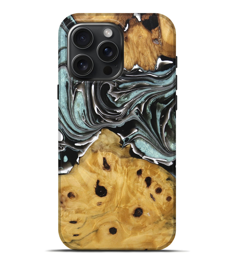 iPhone 16 Pro Max Wood+Resin Live Edge Phone Case - Suzanne (Black & White, 719326)