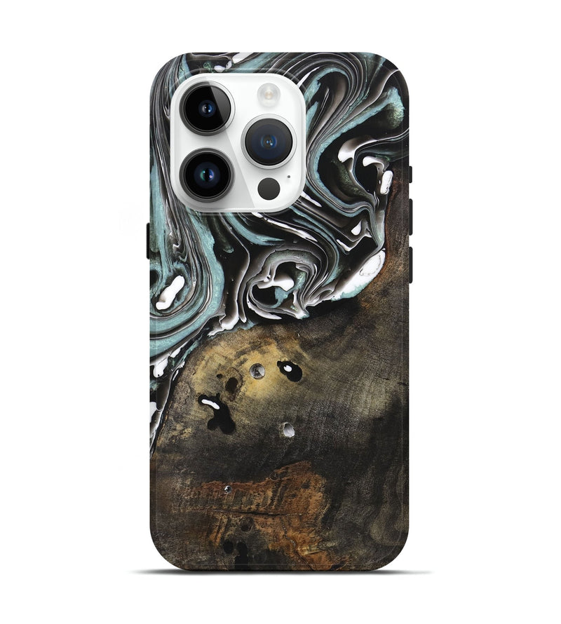 iPhone 15 Pro Wood+Resin Live Edge Phone Case - Miriam (Black & White, 719328)