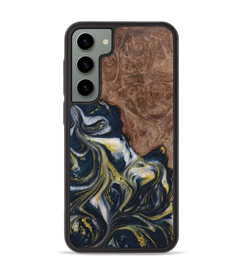 Galaxy S23 Plus Wood+Resin Phone Case - Skyler (Teal & Gold, 719410)