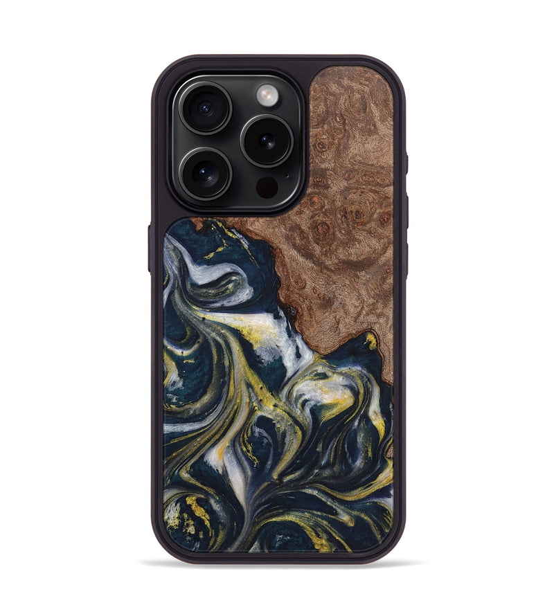 iPhone 15 Pro Wood+Resin Phone Case - Skyler (Teal & Gold, 719410)